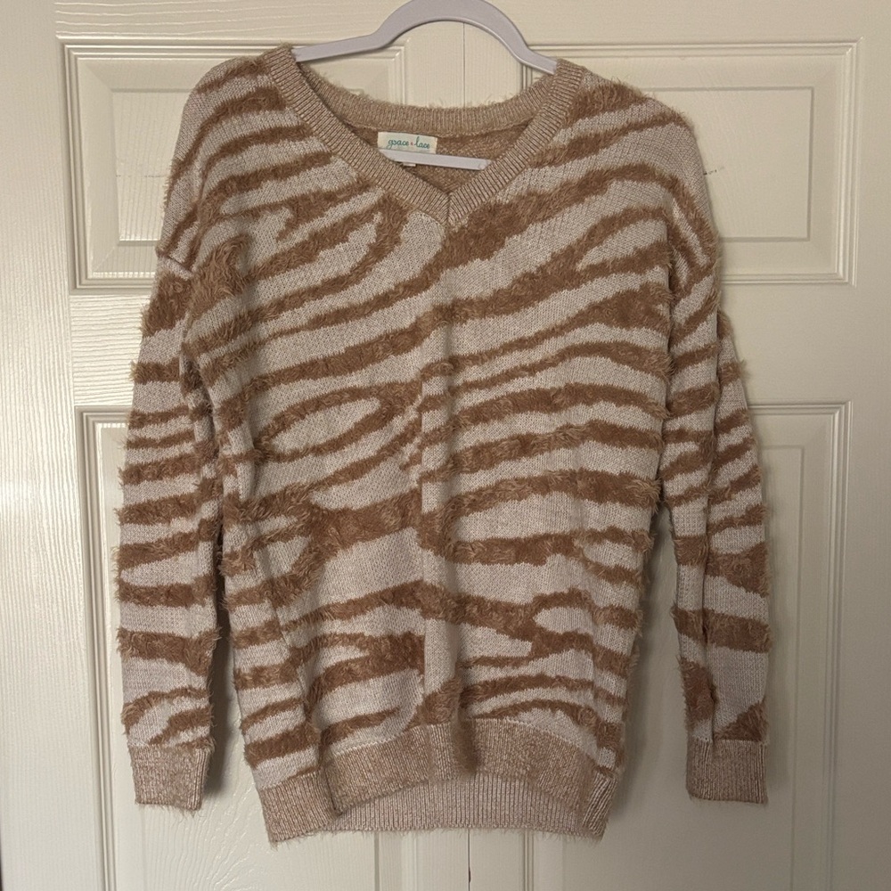 Grace & Lace Zebra Print V-Neck Sweater